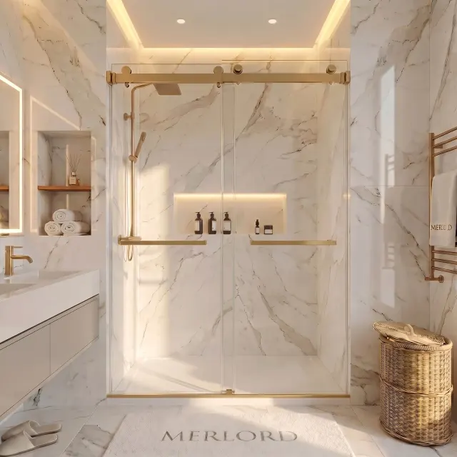 Double Sliding Frameless Shower Door with Two Towel Bars - MD-DS01