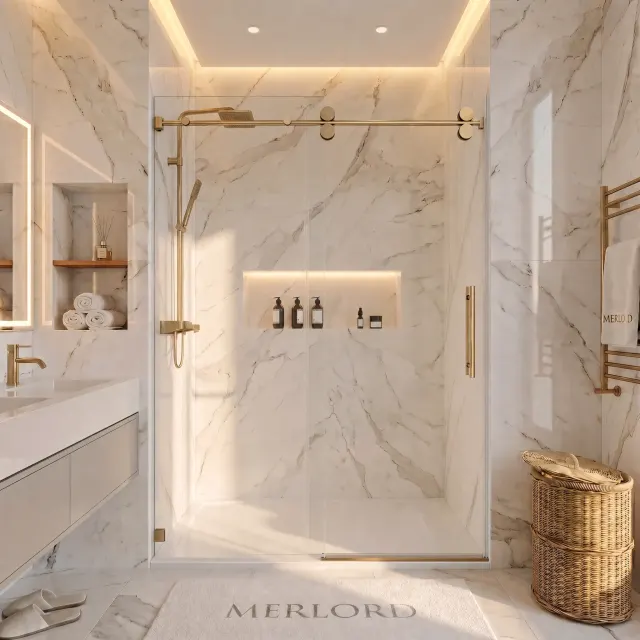 Single Sliding Frameless Shower Door with Round Guide Rail - MD-SS04
