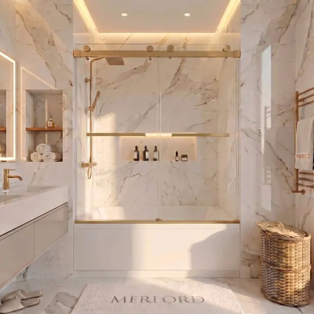 Double Sliding Bathtub Door with Two Towel Bars - MD-TS01