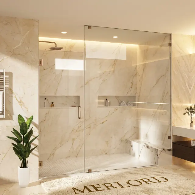 Customize Swing Shower Door with Frameless Fixed Glass Panel - H06-02B